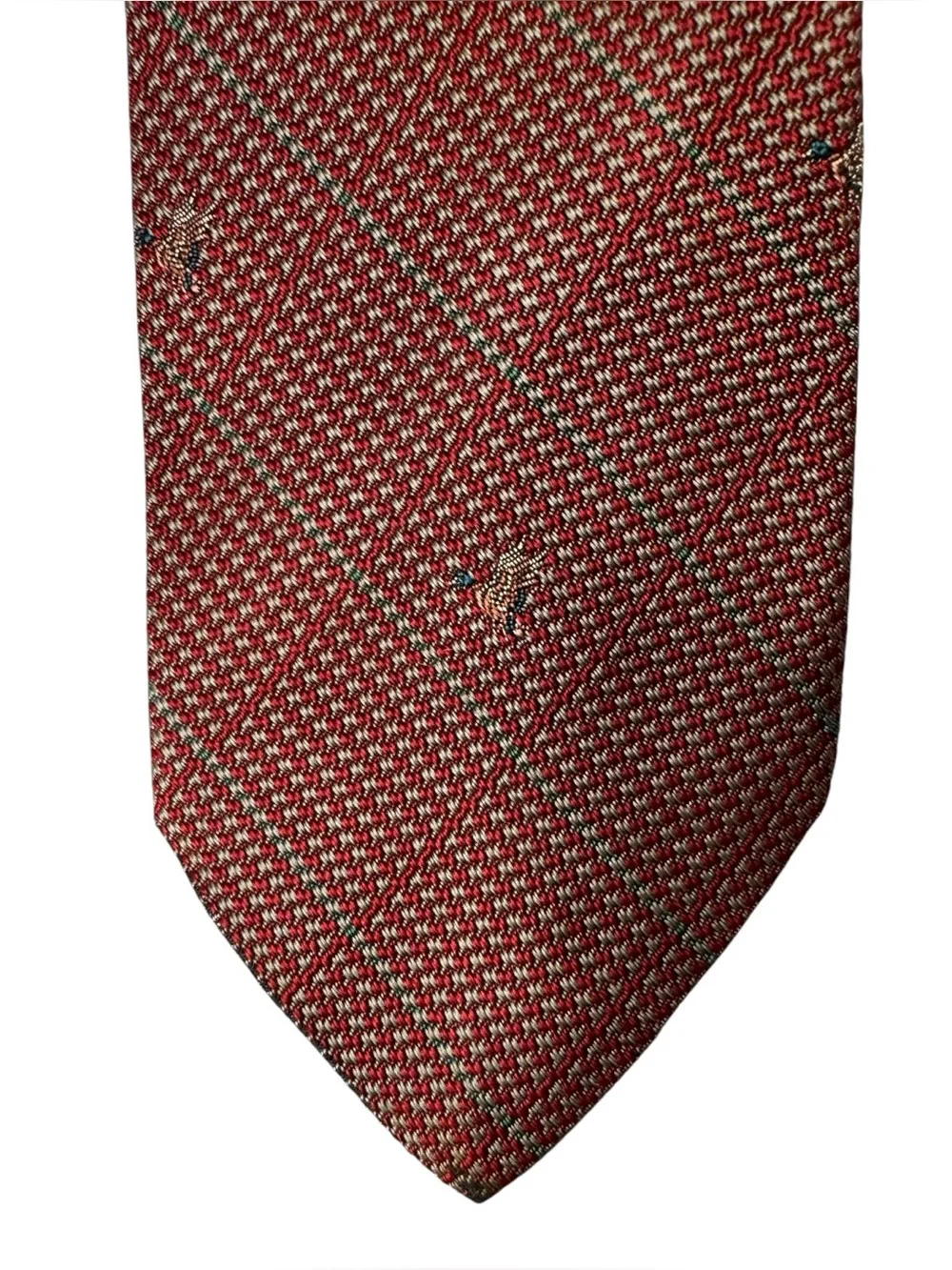 Vintage Polo Ralph Lauren Houndstooth Plaid Micro Duck Motif Tie Old Money